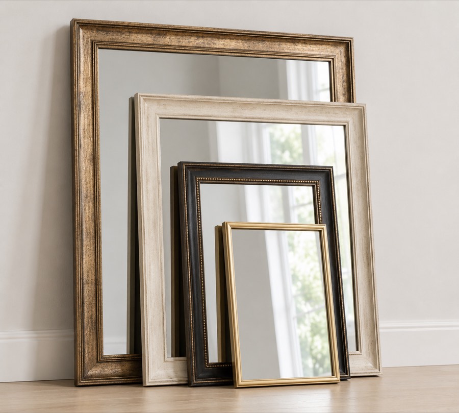 Mirror framed to size in a decorative moulding